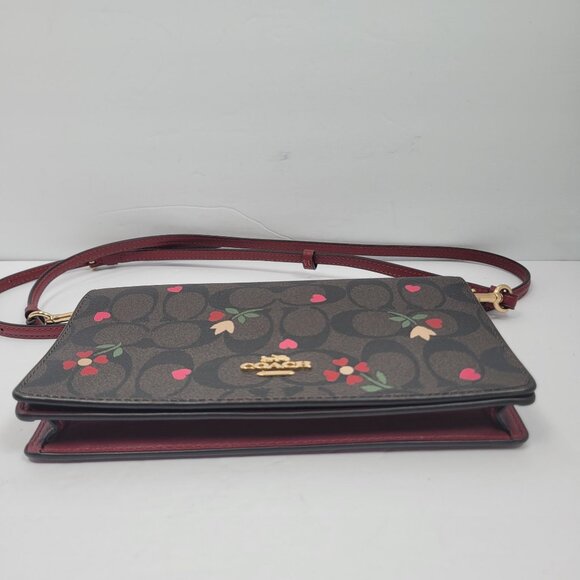 Coach Anna Foldover Clutch in Signature Canvas with Heart Petal Crossbody Bag - Picture 6 of 10